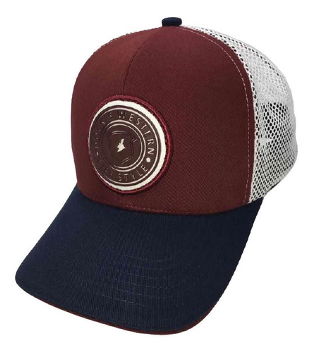 Boné Dock's Western Snapback Em Tela Bordo E Branco