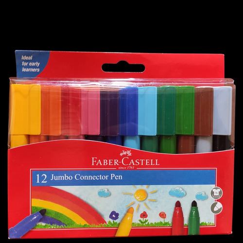 Set Caja Marcadores Faber Castell Lavables Grueso X 12 Jumbo