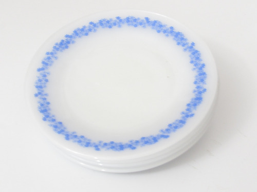 6 Pratos Rasos Termo Rey Flores Azuis ( Seminovos ) 23 Cm Branco