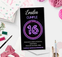 Comprar Invitación Digital Luz Neón Cumpleaños Imprimible 2 Formatos