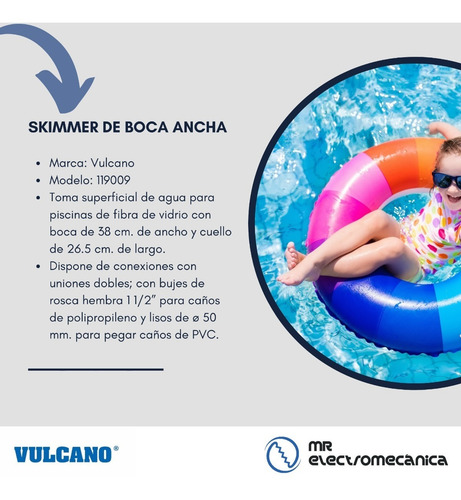 Imagen 5 de 10 de Skimmer Vulcano 38cm + Kit Accesorios Para Pileta Fibra
