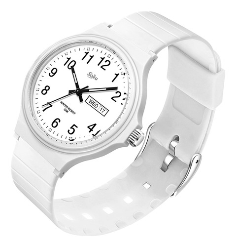 Reloj Digital Elegante Ultra Ligero Comodo Impermeable Correa Blanco Bisel Blanco Fondo Blanco