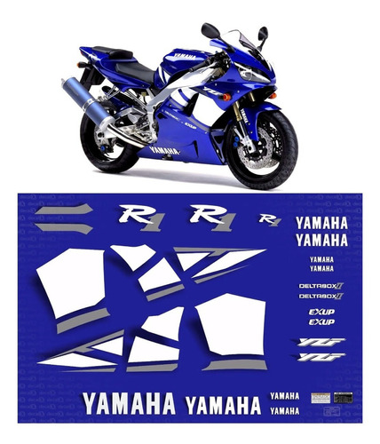 Kit Adesivos Completo Emblema Yzf R1 2001 Azul R101az