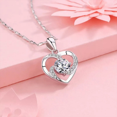 Sjx Set Collar Y Aretes Corazon Plata 925 Con Zircón Para