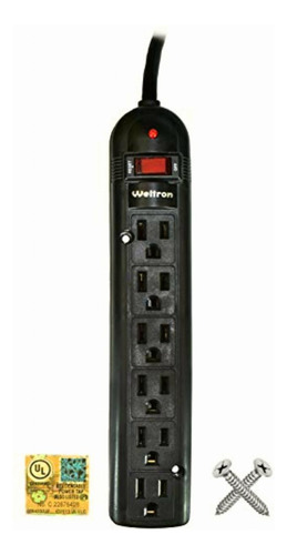 Weltron 6 Tomas De Corriente Negra Con Protector De
