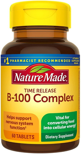 Vitamina B 100 Complex Nature Made 60 Tabletas Sabor Neutro