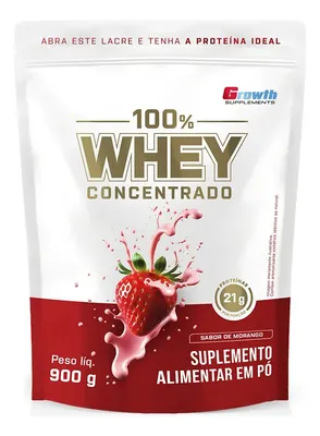 100% Whey Concentrado 900g Growth Supplements Morango