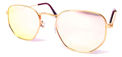 Óculos De Sol Rosa Hexagonal Moda Blogueira Dourado Cor da armação Rosa-claro