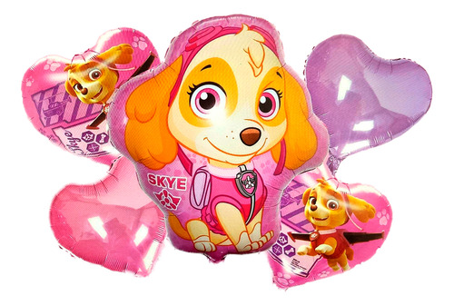 Bouquet Globos Skye Patrulla Canina Paw Patrol Rosa Niña