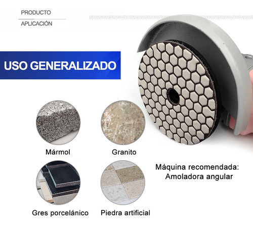 Almohadillas Pulir Diamantes Seco100mm Más Adaptador Granito