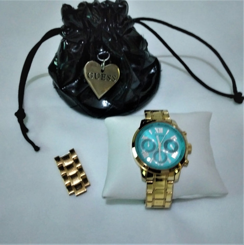 Relogio Feminino Guess Original Aço Rose Com Fundo Azul
