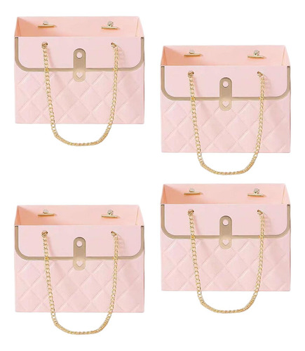 4x Caja De Embalaje De Ramo Bolsa De Papel De Regalo Rosa
