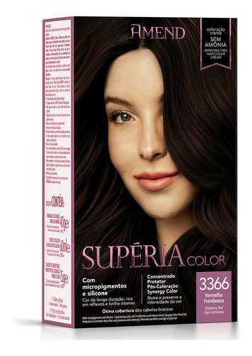 Kit Tintura Amend  Supéria color Coloraçã creme tom 3366 vermelho framboesa para cabelo