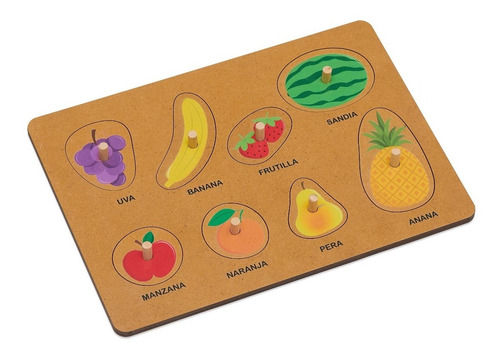 Juego Encastre Madera Con Agarre Didácticos Infantil Niños Color Frutas
