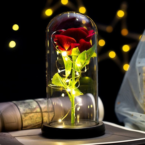 Presente Enfeite Luminária Cúpula Rosa Led Bela E A Fera