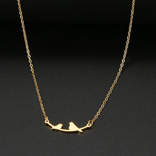 Collar Mujer Dije Pajaritos Baño Oro 14k Mamá Acero Regalo