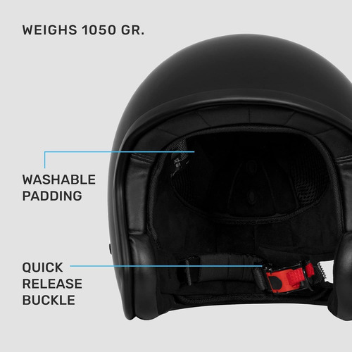 Casco De Motocicleta Westt Vespa Cruiser 3/4 Vintage Dot Negro Mate (matt Black) Diseño Tamaño Del Casco