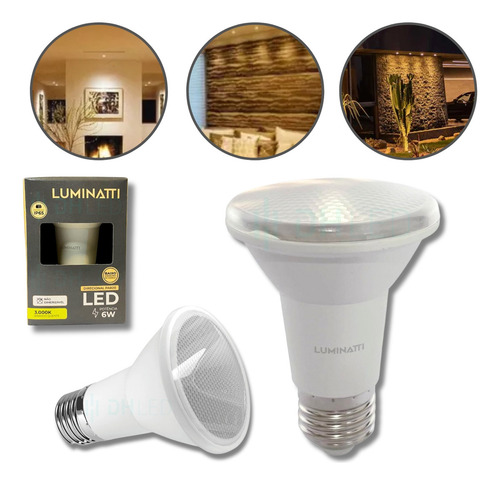 Kit 4x Lâmpada Led Par20 6w 3000k Ip65 Luminatti Lm2125 Luz Branco-quente 127/220v