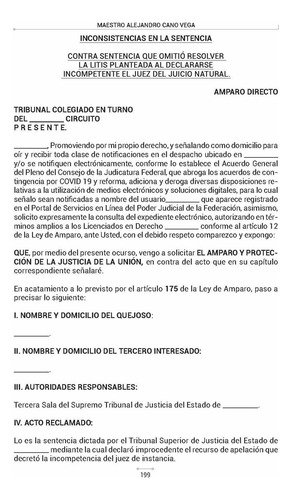 Formularios De Amparo Directo En Materia Civil. Recursos, Elementos De La Acción Y Pruebas, Gastos Y Costas, Improcedencia E Inconsistencias En La Sentencia