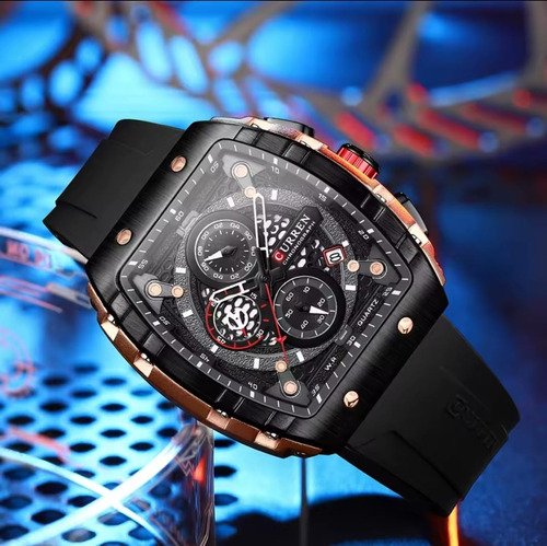 Reloj Curren Mod 8442 Cronografo Luminoso Resistente Al Agua Premium Negro Calendario