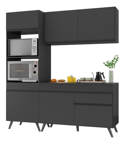 Armário De Cozinha Compacta 182cm Veneza Multimóveis V3694 Cor Preto