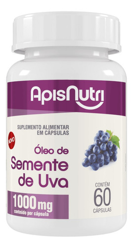 Óleo De Semente De Uva Apisnutri 1000mg 60 Cápsulas Sabor Neutro