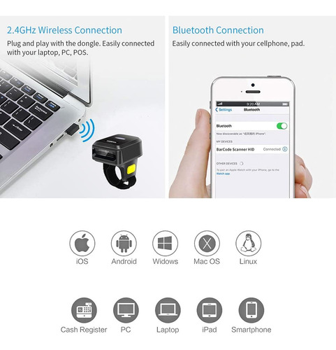 Escáner De Código De Barras Con Anillo Bluetooth 2d, Miniesc