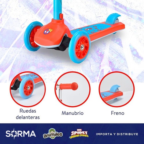 Imagen 7 de 10 de Combo Monopatín Spidey Infantil 3 Ruedas C/luz + Casco 3d