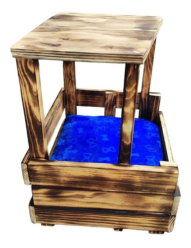 Cama Perro Chico Gato Buro Casita Madera Efecto Quemado