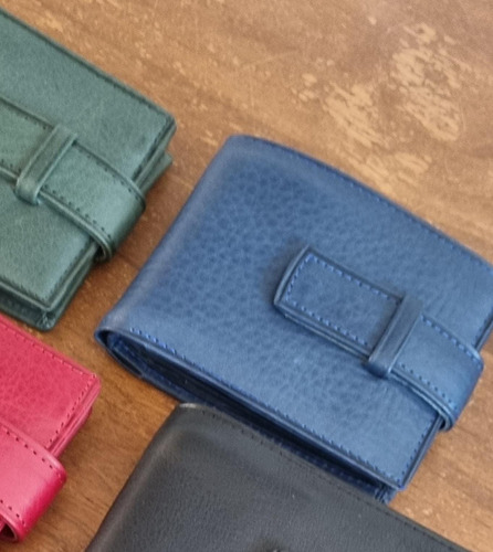 Billetera Cuero Hombre Con Tarjetero Y Traba Azul