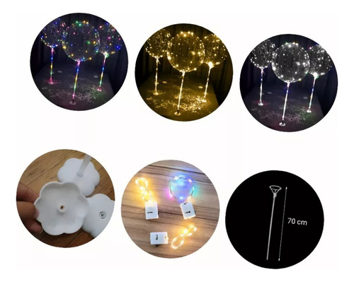 Globo Luminoso Led Palito 70cm X 40uni + Pilas +base De Mesa Blanco Burbuja