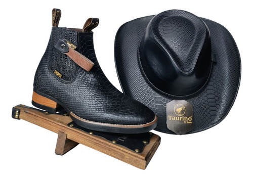 Botin Vaquero Imitacion Piton Juego Con Texana Taurino