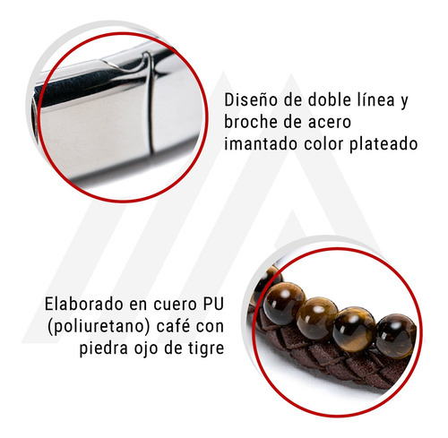 Imagen 7 de 10 de Pulsera Piedra Brillante Cuero Hombre,mujer Cafe