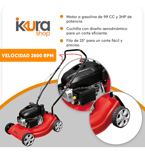 Podadora De Césped A Gasolina Adir 13240 Potencia 3hp Rojo