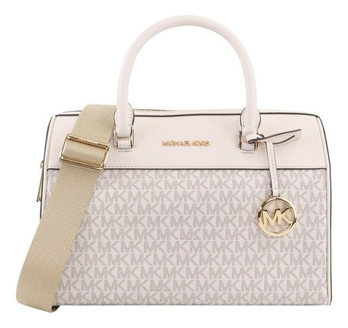 Bolsa Michael Kors Jet Set Travel Logo Multi Duffle Acabado de los herrajes Dorado Color Blanco Color de la correa de hombro Beige Diseño de la tela Monograma