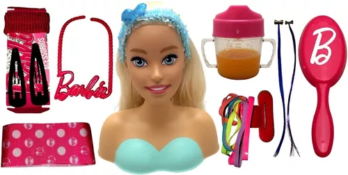 Cabeca busto boneca barbie cabelos pentear acessorios pupee