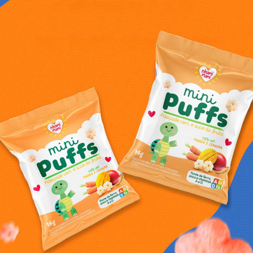 Kit 3x: Snack Mini Puffs Manga E Cenoura Nhami Mami 15g