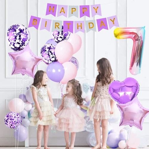 Decoraciones para fiesta séptimo cumpleaños, globos cumpleaños de unicornio para niñas, morados, unicornio cumpleaños para niños
