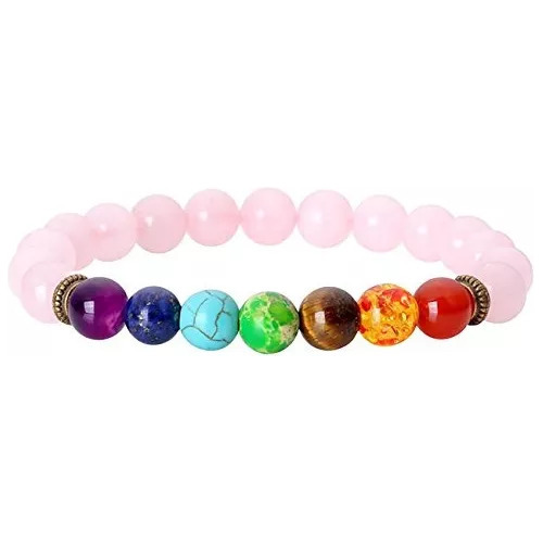 Pulsera Cuarzo Rosa, Amatista Yoga 7chackras Regalo Mujer X2