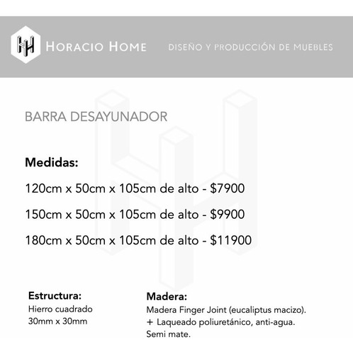 Imagen 3 de 5 de Desayunador Barra Central Cocina Hierro Madera Horaciohome