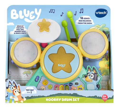 Conjunto De Bateria Vtech Bluey Hooray Com Luz E Som De Mais
