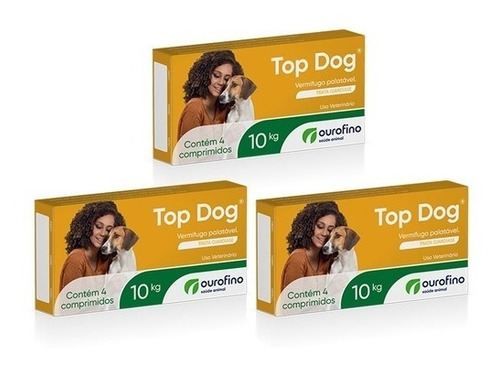 Kit Vermifugo Top Dog 10kg 03 Caixas C/04 Comprimidos Cada
