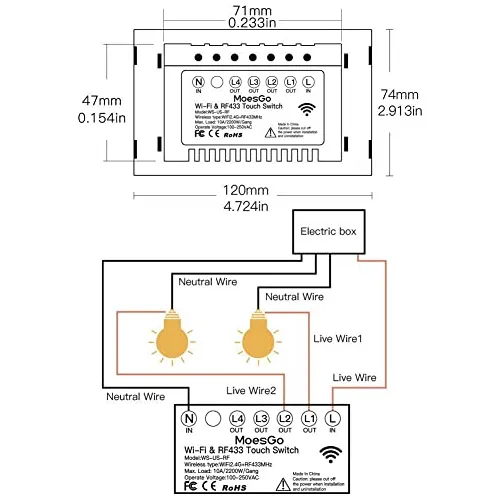 Interruptor De Pared Inteligente Moesgo Wifi, Panel De Vidri