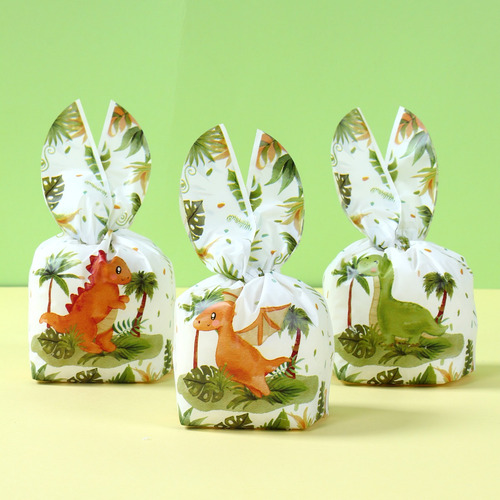 50 Bolsas De Dulces Orejas De Conejo Dinosaurio Cumpleaños