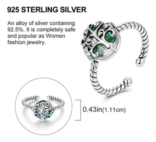 Anillo Ajustable Para Mujer Árbol De La Vida Plata S925