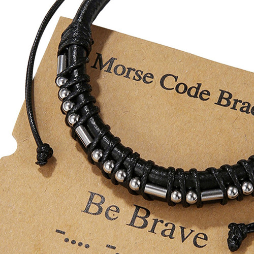 Pulsera De Cuero Pu Con Código Morse, Decoración