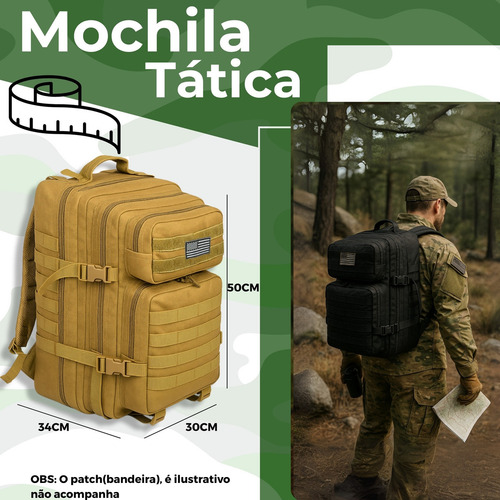 Mochila Tática Militar Grande Forte Impermeável 50 Litros Cor Verde Desenho do tecido Liso