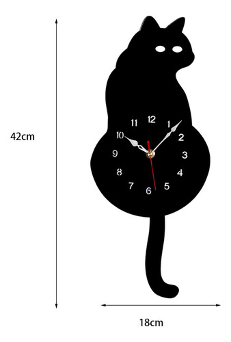Reloj De Pared De Péndulo De Gato Silencioso Con Negro