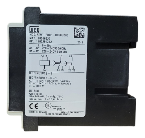 Rele Temporizador Weg Rtw-rd02-u060sd66 6-60seg 240v