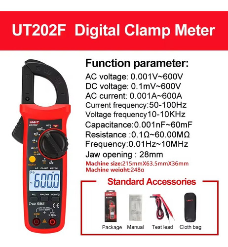 Uni-t Ut202f - Tester De Pinza Digital (ac/dc 600v, Rms)